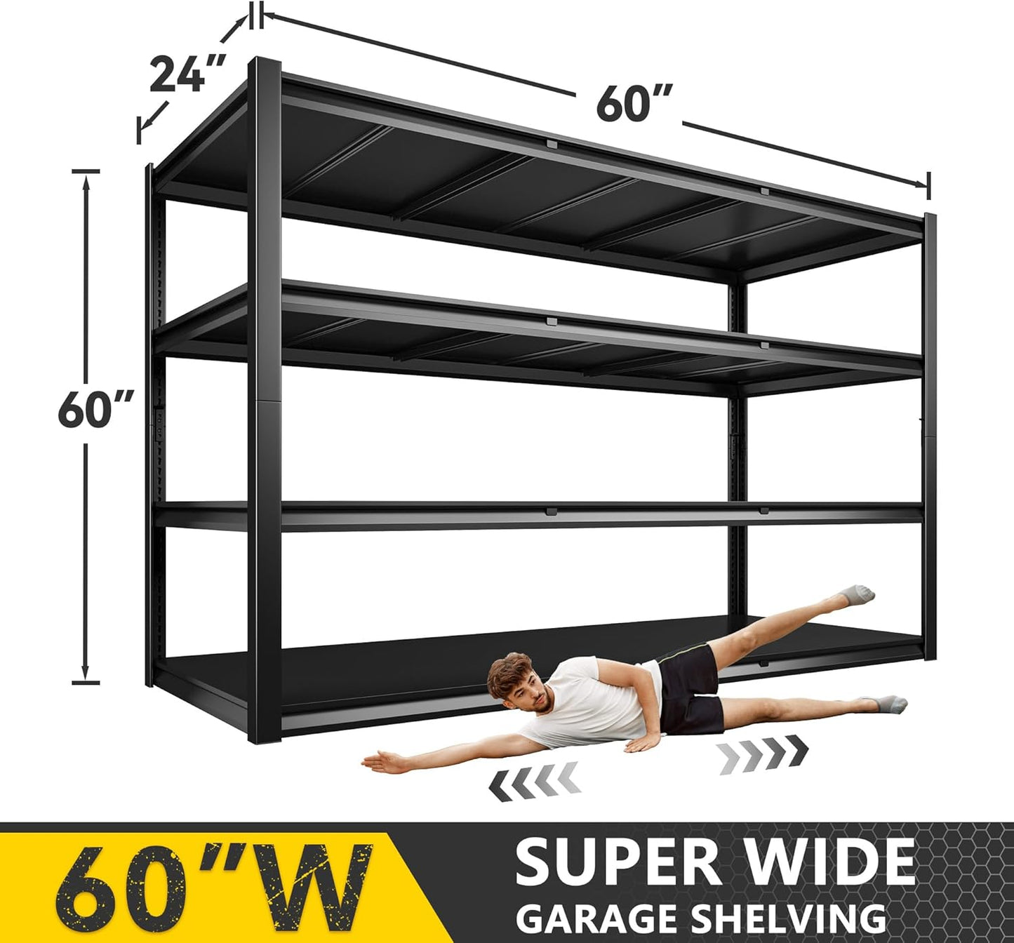 REIBII 60" W Garage Shelving Heavy Duty 2650LBS Storage Shelves Metal Shelving, Adjustable Garage Shelves, 4 Tier Industrial Shelf for Warehouse, Basement, Pantry, 60" W x 24" D x 60" H, 2 Pack
