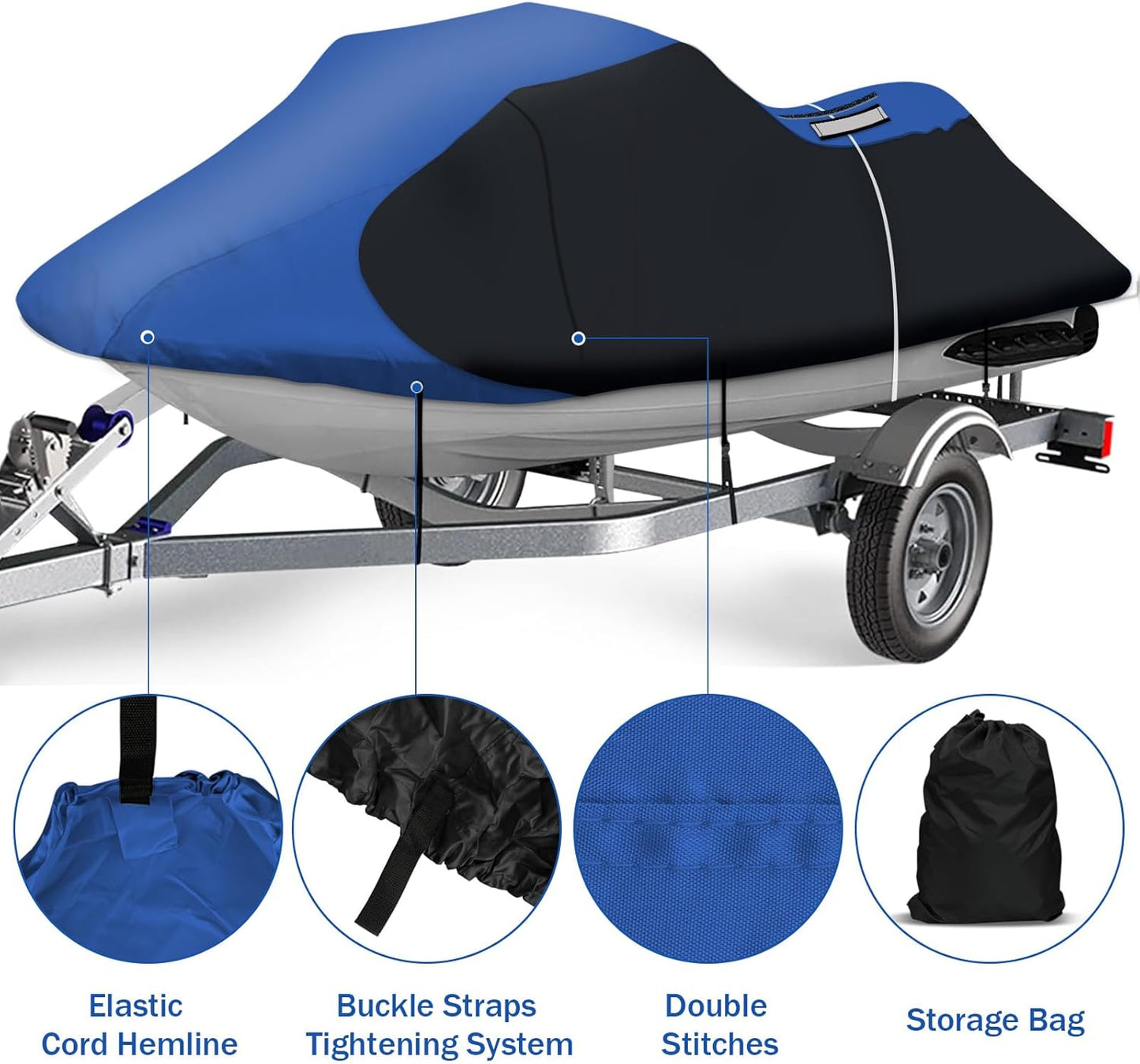 iCOVER Jet Ski Cover- Water Proof Heavy Duty Trailerable Personal Watercraft Covers for Seadoo Kawasaki Yamaha Wave Runner, Fits PWC Models Up to 145in Long