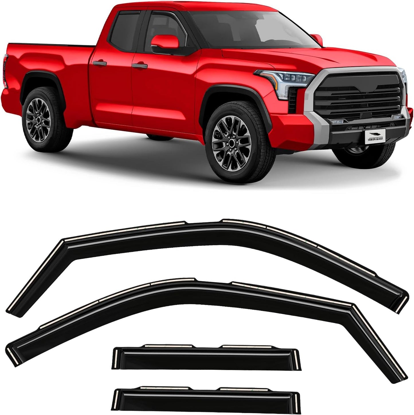 Voron Glass in-Channel Extra Durable Rain Guards for Toyota Tundra 2022-2025 Double Cab, Window Deflectors, Vent Window Visors, 4 Pieces - 200456