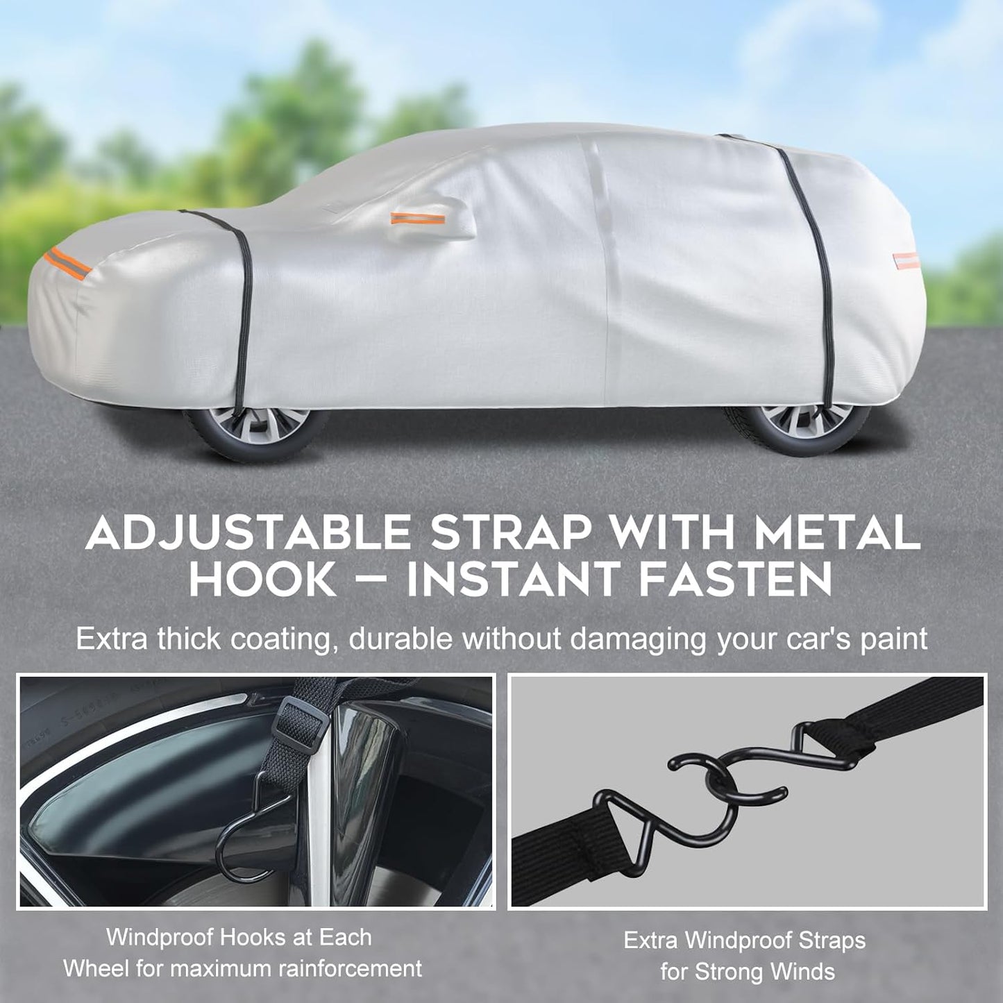 Waterproof SUV Car Cover: 6-Layer Protection from Rain, Snow, UV & Dust - Universal Fit up to 177 inches with Zipper Door & Windproof Straps for Outdoor, Garage, Travel Use, Silver