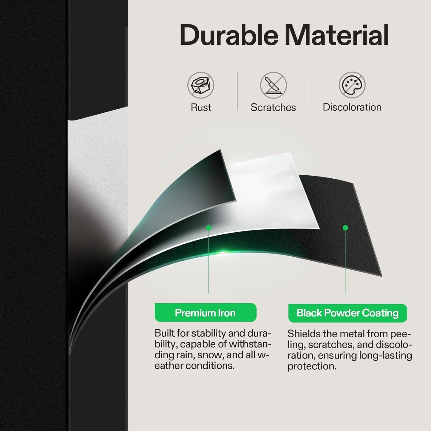 VIVOSUN Outdoor Handrail, 2 Step Stair Handrail, 26" × 36" Fits 1 to 2 Steps, Wrought Mattle Iron Handrail for Concrete Steps, Porch Steps, One-Step Assembly, Black