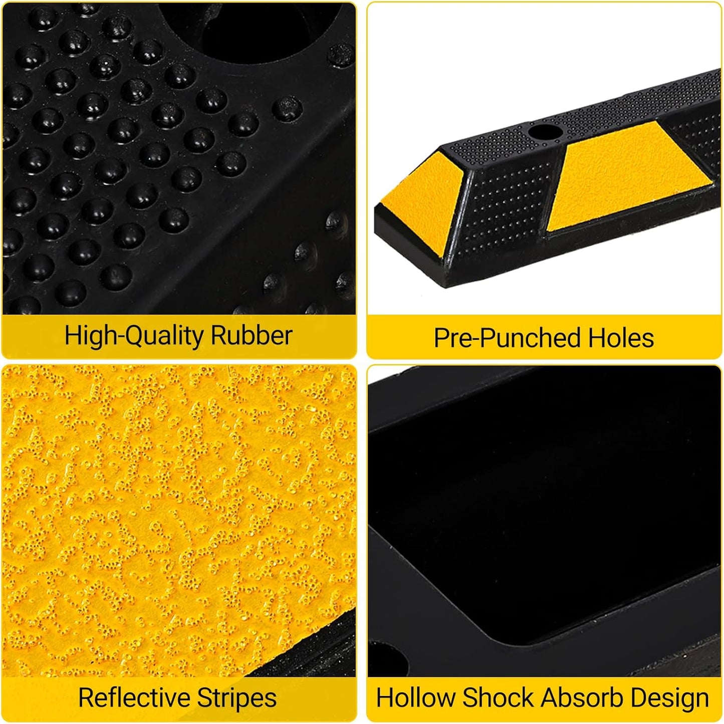 72" Car Parking Stopper, Heavy Duty Rubber Parking Curb Wheel Stops with Highly Visible Reflective Strips, Garage Floor Stopper for Cars, Truck, Trailer, Van, Pack of 2