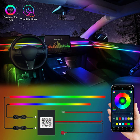 Acrylic Interior Car LED Strip Light with Wireless APP, RGB Dreamcolor 2 in 1 Ambient Lighting Kits, 16 Million Colors Sound Active Function Car Neon Lights, Sync to Music (dreamcolor 2 in 1)