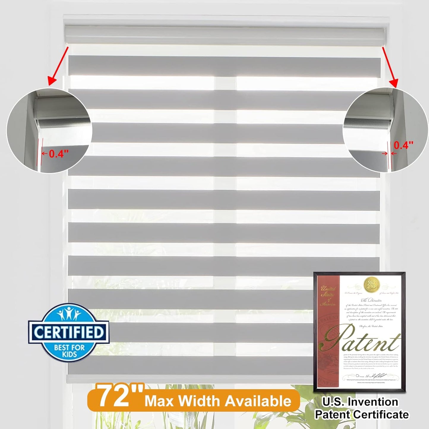 Persilux Cordless Zebra Blinds for Windows Free-Stop Window Blinds (30" W X 72" H, Grey) Dual Layer Light Control for Day and Night, Light Filtering Sheer Shades for Home, Easy to Install