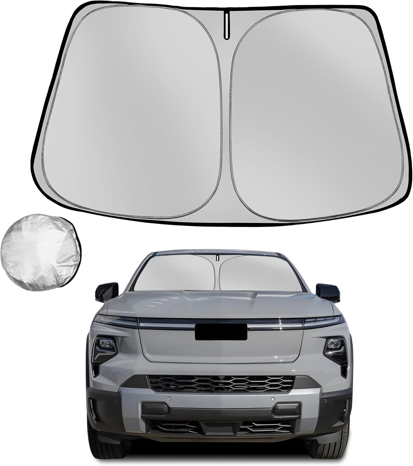 Windshield Sun Shade for 2024-2025 Che-vrolet/Chevy Silverado EV Foldable Sun Sunshade for Car Front Window Blocks UV Rays and Heat Automotive Interior Protector Custom Fit Accessories