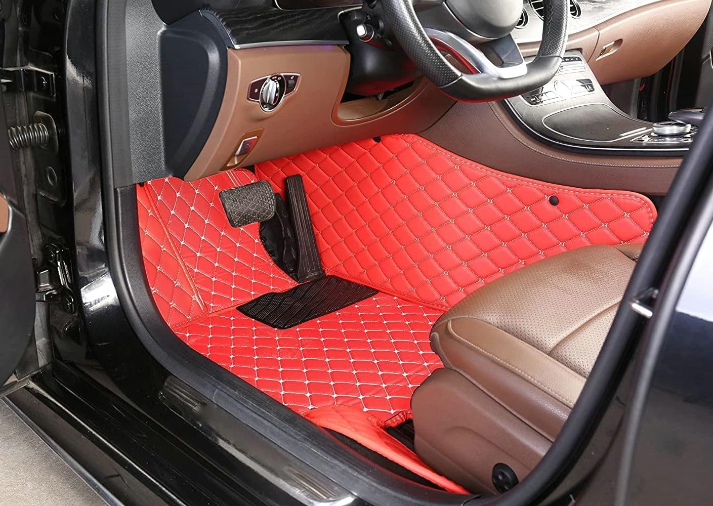 Custom Artificial Leather Waterproof All-Weather Car Floor Mats Fit for 99% Sedan SUV Sports Car Vehicle Car Mat (Black White bar)