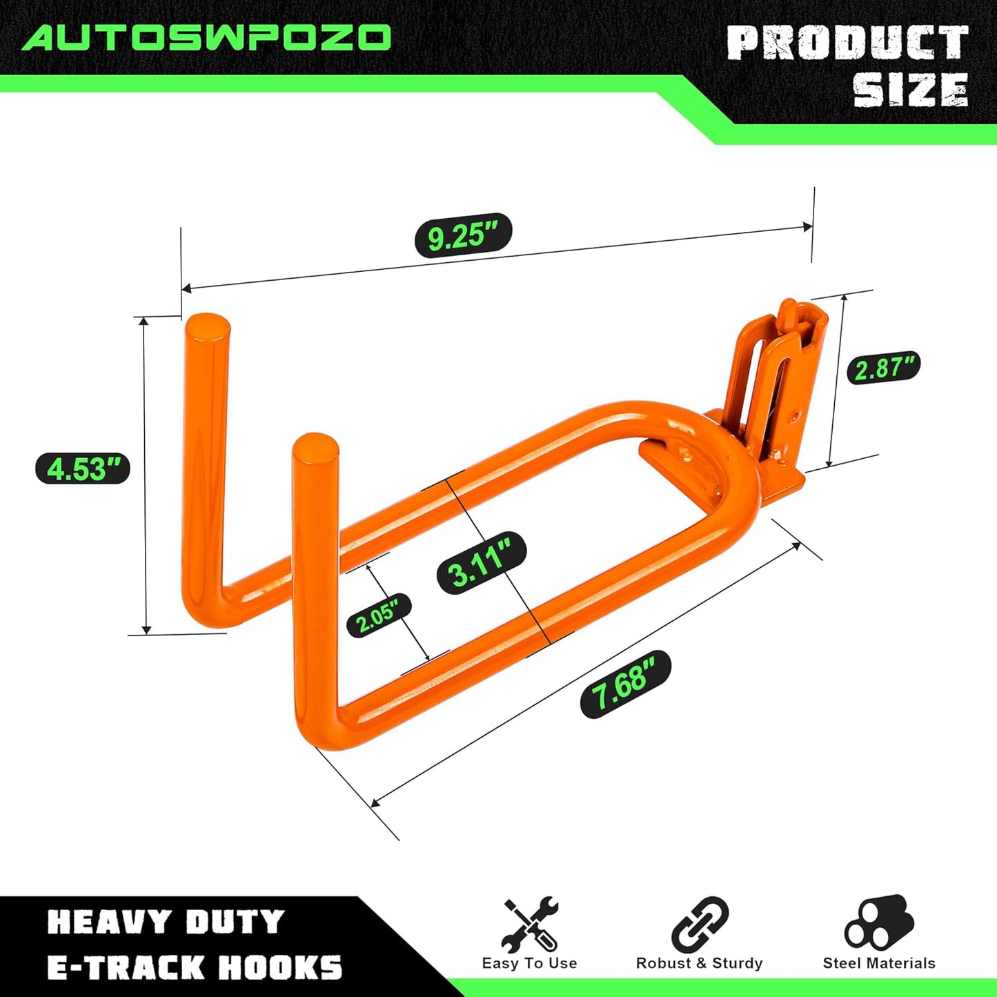 8-Pack Heavy Duty E-Track Shovel/Tool Hanger, Spades, Rakes, Workshop, Warehouse with E-Tracks, Tool Holder (Orange)