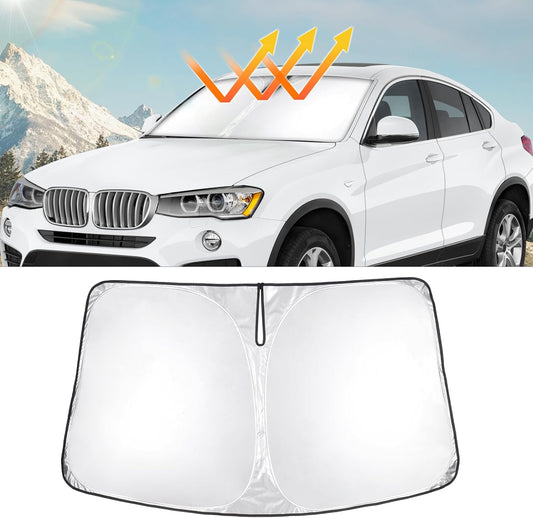 T TGBROS Windshield Sun Shade Custom Fit for 2015-2018 BMW X4 Accessories Foldable Sun Shield Reflective Polyester Sun Visor Cover Block Heat and Sun Protection