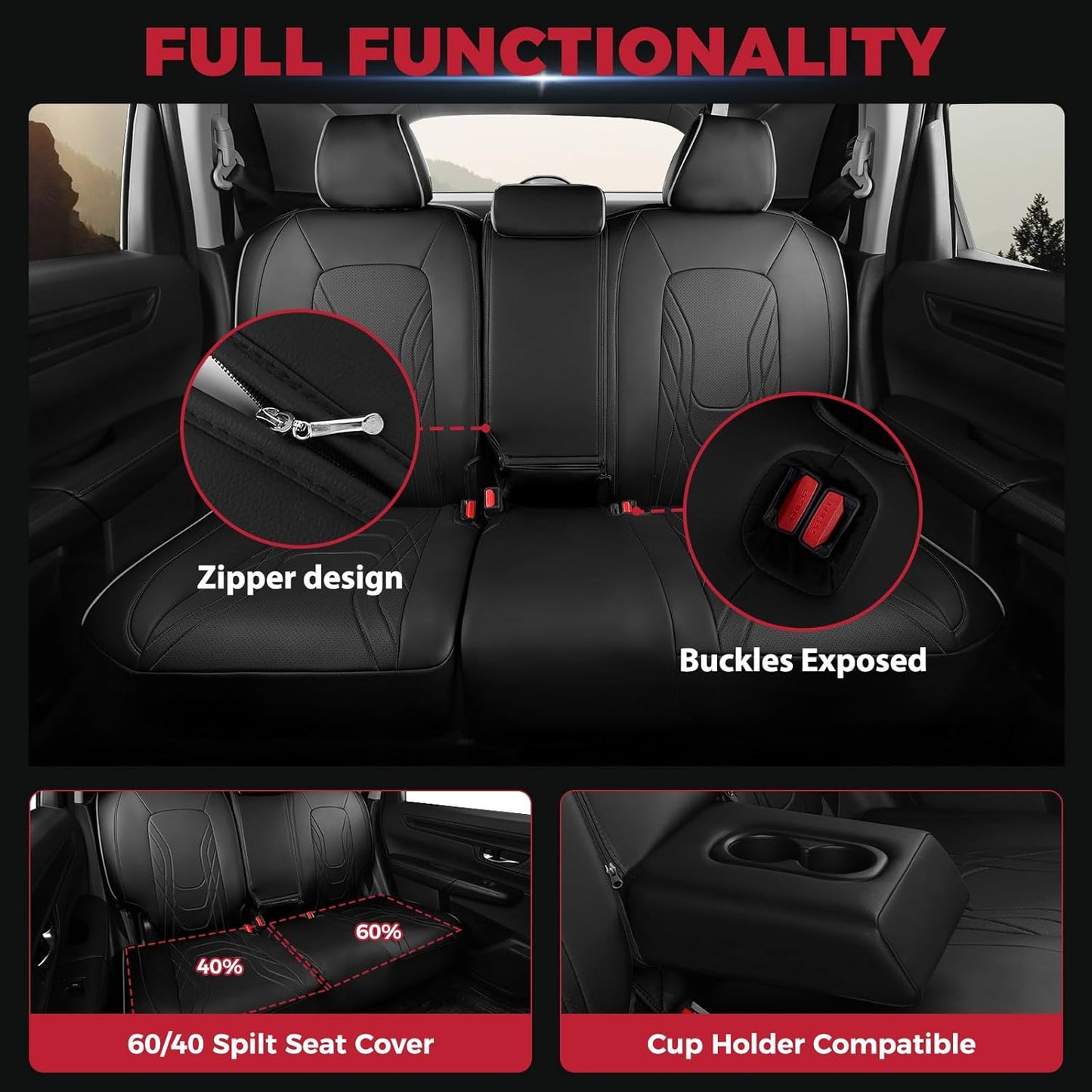 FREESOO Seat Covers for Honda CRV, Custom Fit Car Seat Covers for CRV LX EX EX-L Sport Touring Special Edition Trailsport Hybrid & Gas 2023 2024 2025 2026, Waterproof Leather Full Set, Black & Gray