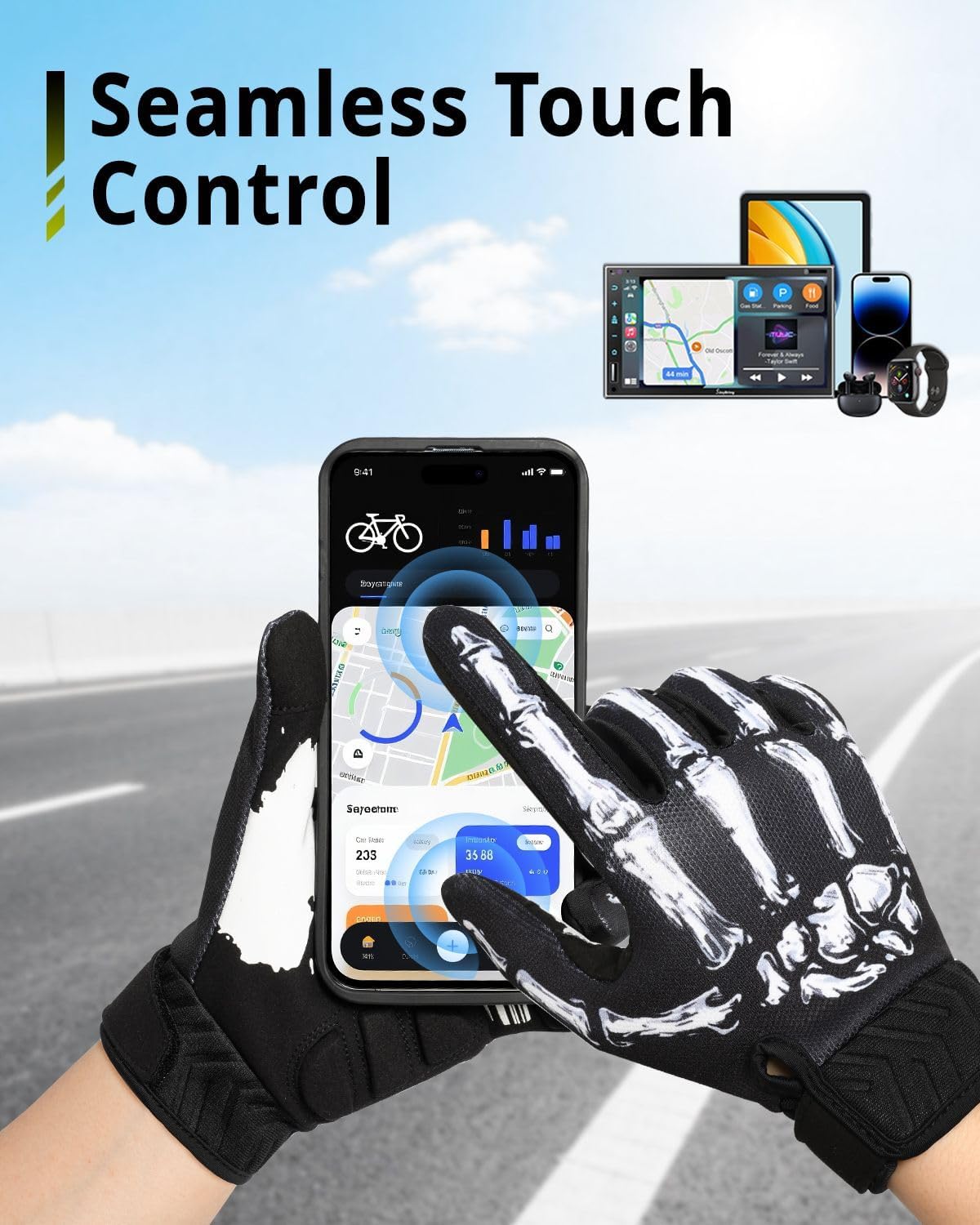 RIGWARL Skeleton Motorcycle Gloves Men Women Touchscreen, Non-Slip Mountain Bike Gloves for Men Cycling, Lightweight Dirt Bike Riding Bicycle Glove