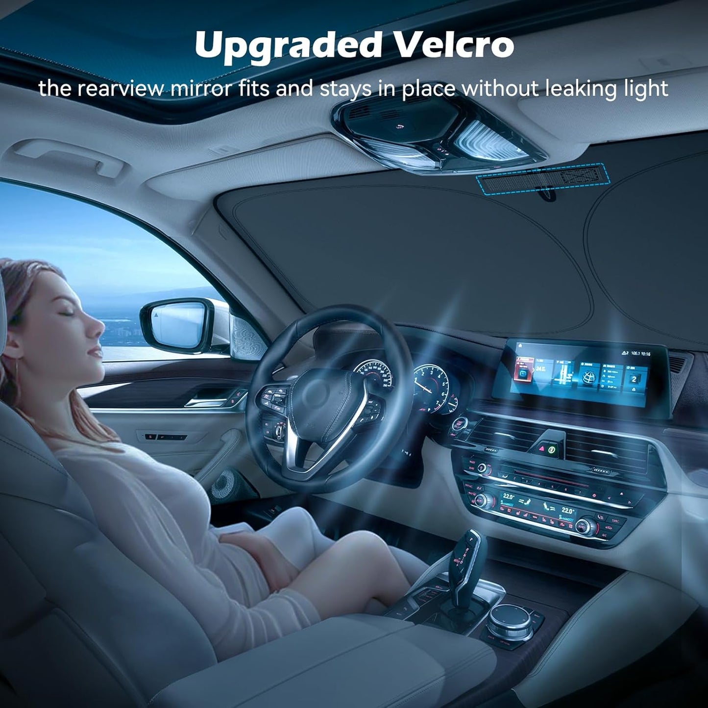 Car Windshield Sun Shade, 300T Thickened Car Window Shades Heat Reflective Interior Cool, Universal Fit for Most Cars SUVs Trucks, Foldable & Portable Design (for Tesla Model 3/Y (57'' × 37''))