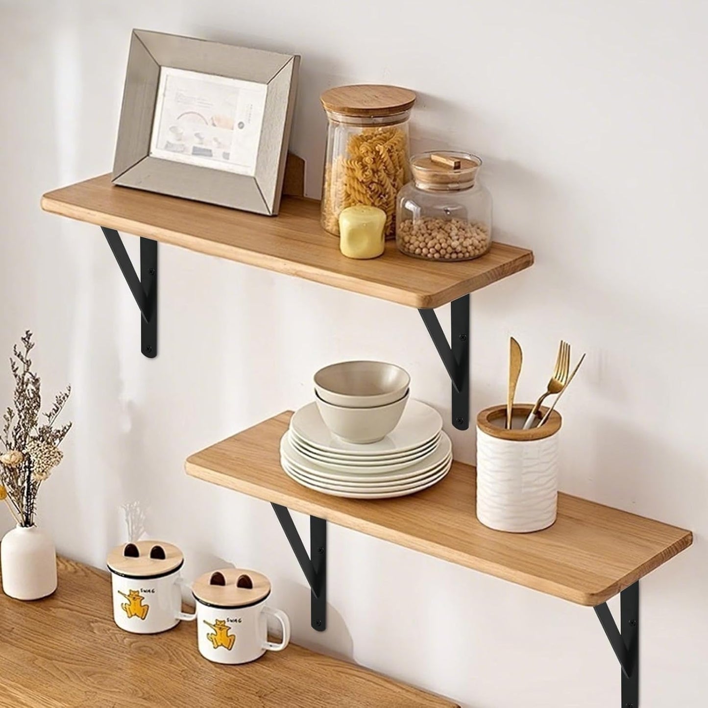 6 Pack L6 x H 4" Black Heavy Duty Shelf Brackets with Screws Metal Shelf Brackets Shelf Support Angle Brackets for Shelves L Brackets Heavy Duty Floating Shelf