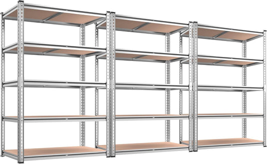 REIBII 2020LBS Garage Shelving Heavy Duty Metal Shelving 5 Tier Storage Shelves, Metal Shelves for Warehouse Basement, Easy Assembly, 72" H x 35.55" W x 16" D, Galvanized, 3 Pack