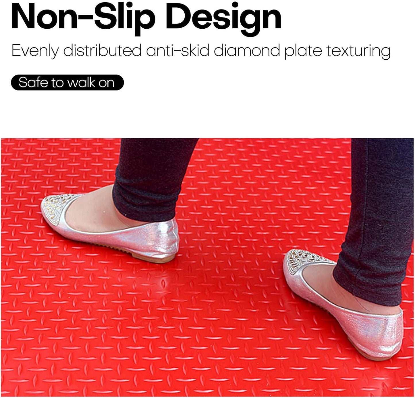 Boshen 5Ft x 7.5Ft Garage Floor Mat 2.5mm Thickened Rubber Flooring Roll 37.5sqft Diamond Plate PVC Rubber Trailer Mat Non-Slip Floor Protector Mat for Garage Warehouse Basement Trailer - Red