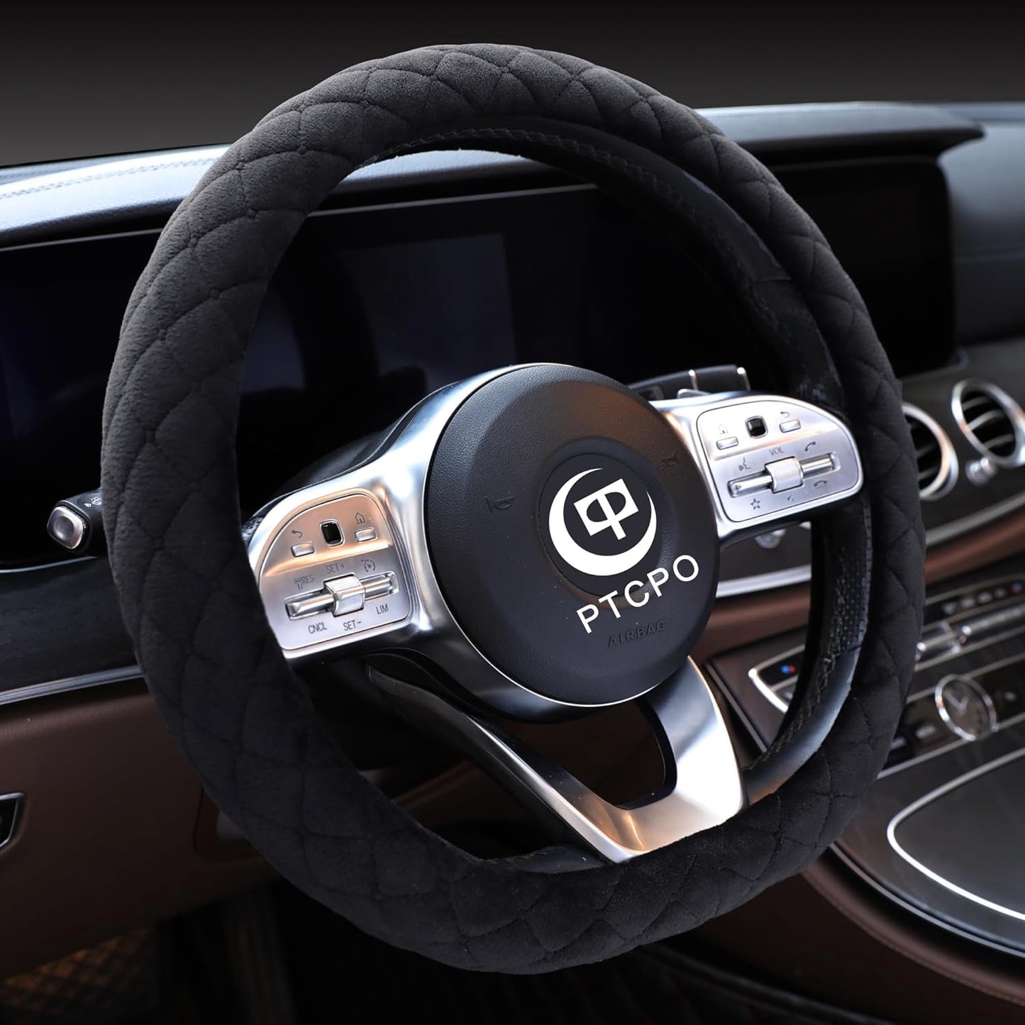 Soft Car Steering Wheel Cover for Sedan, SUV, Warm Luxury Velvet, Odorless, Universal, Anti Slip, Summer Winter, Black, D Shape(Flat Bottom)