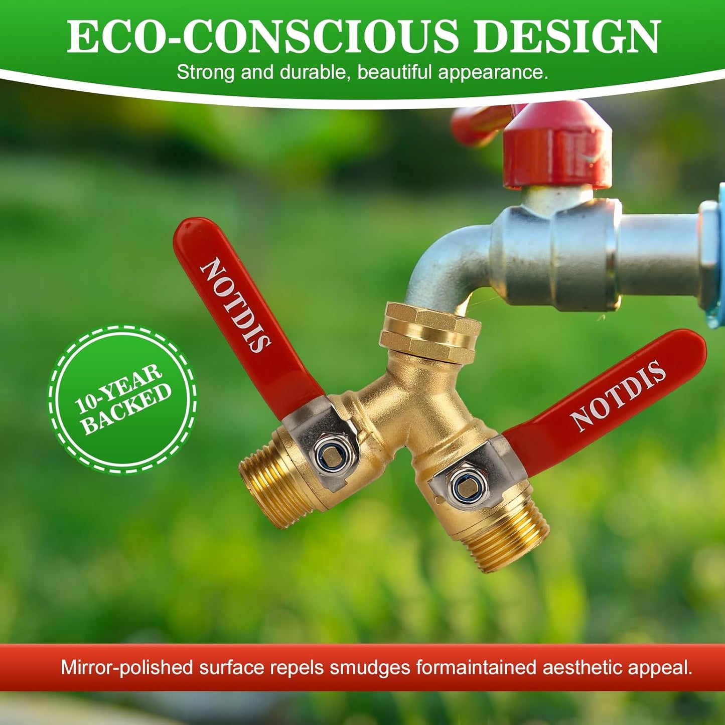 Hose Splitter 2 Way Heavy Duty Brass Garden Hose Splitter with 304 Stainless Steel Long Handle Outdoor Full Flow Hose Splitter Connector,Y Valve 3/4 Inch GHT Thread