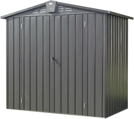 iKERY Galvanized Steel Storage Shed - 6.5' x 4.2' with Lockable Door, Metal Garden Shed for Bikes, Tools, Lawn Mowers and Trash Cans, Ideal for Backyard and Patio, Dark Gray