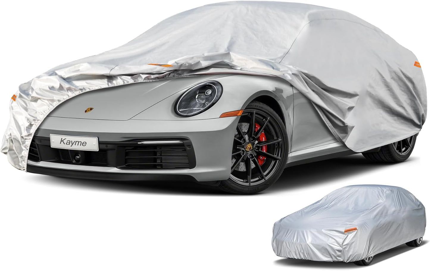 Kayme 6 Layers Car Cover Waterproof All Weather for Automobiles, Outdoor Full Cover Rain Sun UV Protection, Universal Fit for Porsche 911 996 997 991 992, Chevrolet Corvette, Acura NSX (178-185 inch)