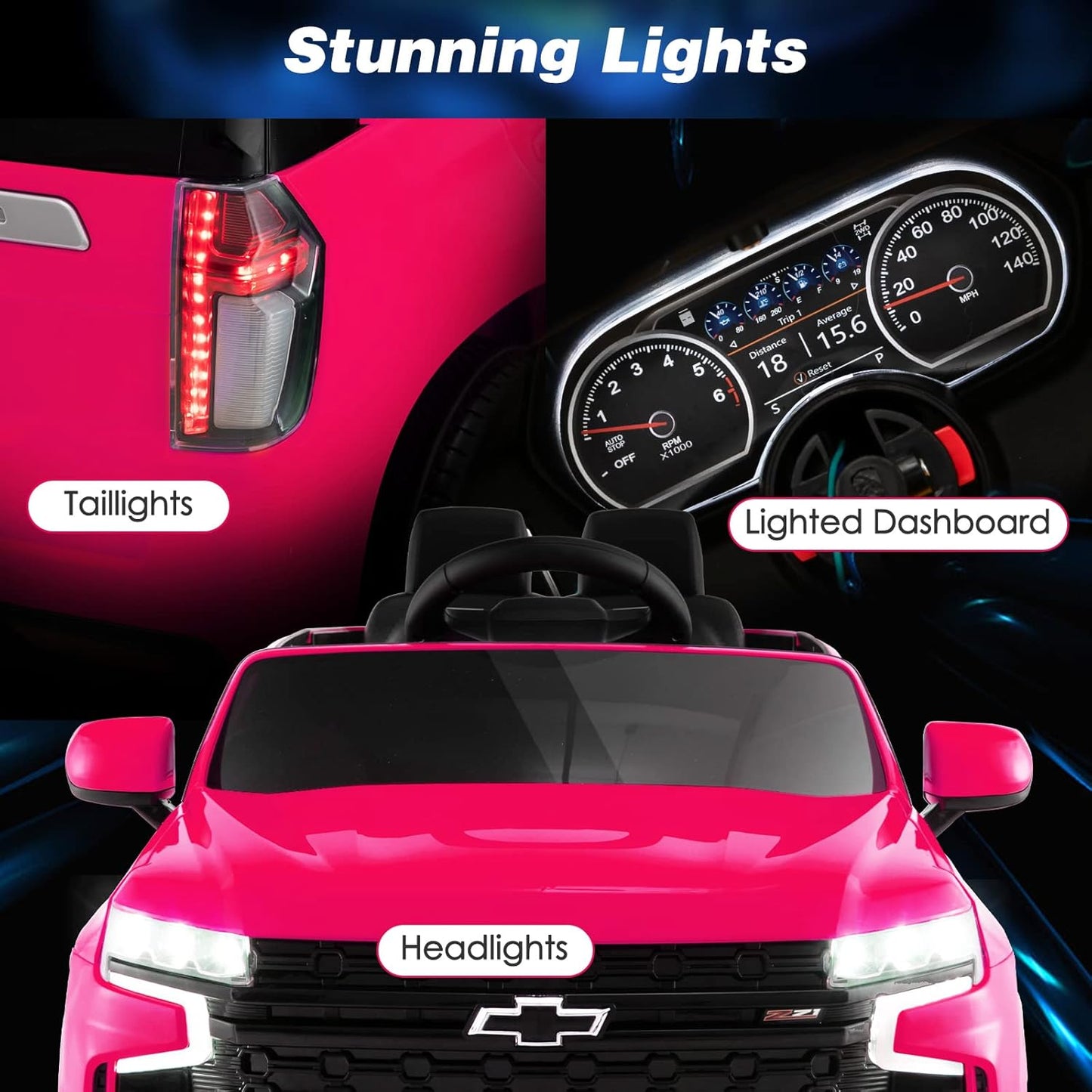 HONEY JOY Ride On Truck, 12V Licensed Chevrolet Tahoe, Chevy Electric Vehicle for Kids, Soft Start, Music, Lights, Battery Powered Ride On Car Toy with Remote Control, Gift for Boys Girls (Pink)