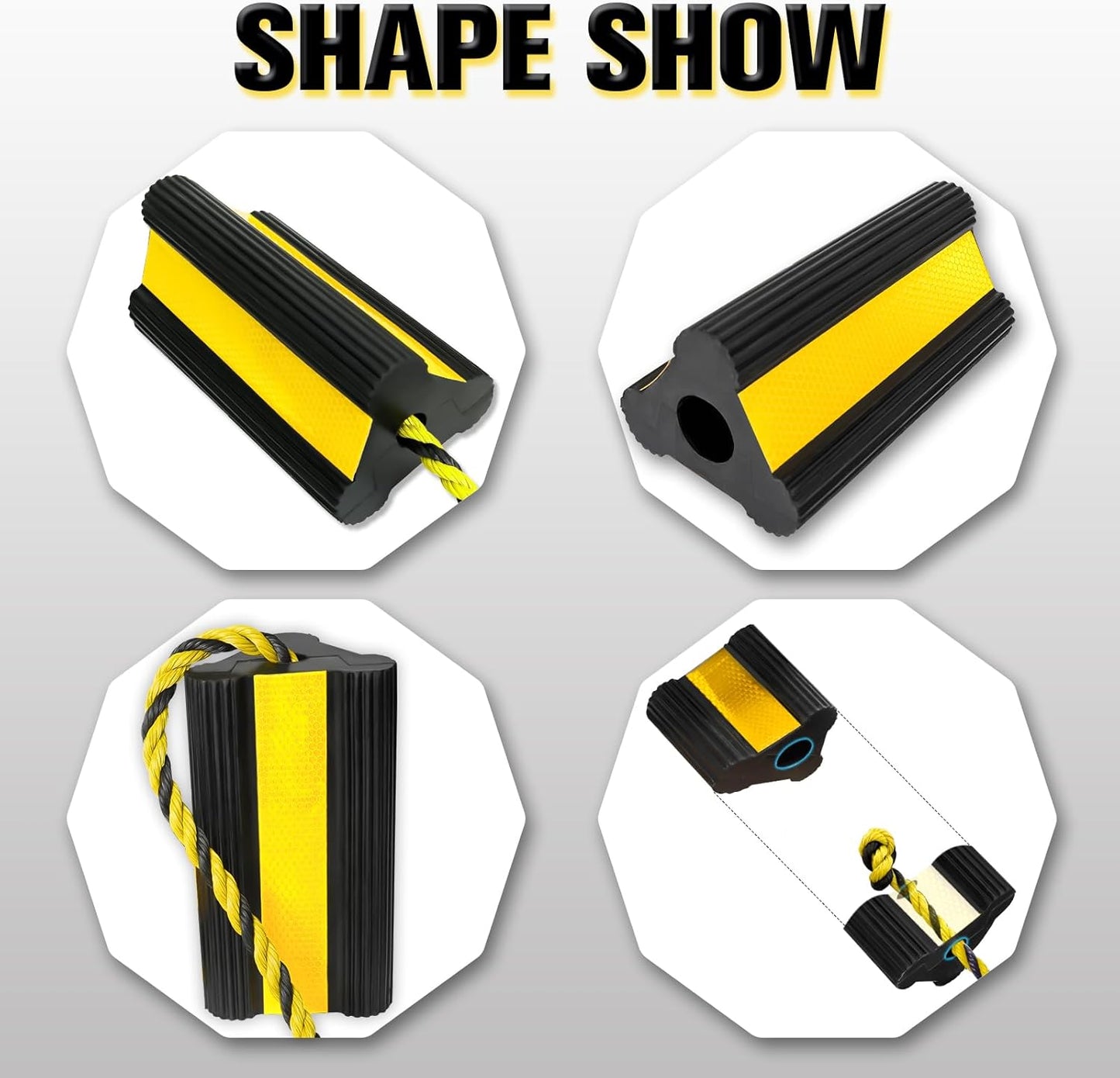 Heavy-Duty Wheel Chocks with Extra-Long Safety Rope (86") - 2-Pack Reflective Rubber Blocks for Trailers, Trucks, Campers & Garage Use (1pair/2pack with Rope)