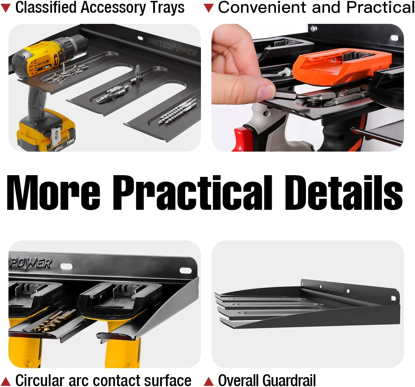 UNITEDPOWER Electric Drill Storage Rack, Holds 4 Drills, Wall Mounted Power Tool Organizer for Battery Powered Hand Tools, Workshop, Shed, Garage, Home (Drill Rack)
