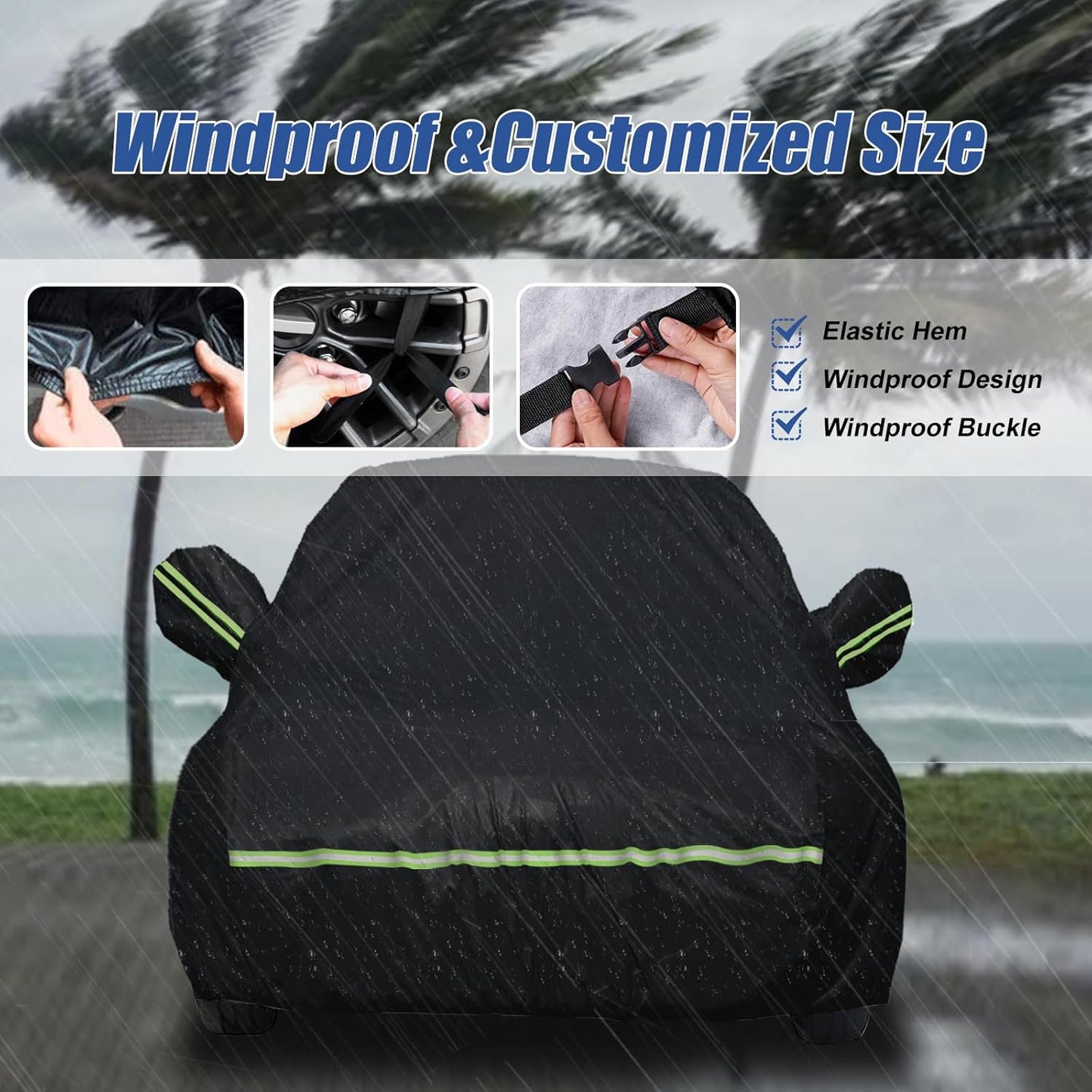 Waterproof Car Covers for 2007-2023 Chevy Suburban/GMC Yukon XL/Cadillac Escalade ESV(Black) 210T Custom 6 Layers Heavy Duty Waterproof All Weather Protection Outdoor