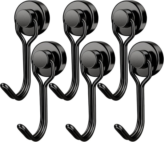 FINDMAG Magnetic Hooks, 30lbs+ Strong Magnetic Hooks for Cruise Cabins, Magnet Hooks Heavy Duty for Fridge, Swivel Swing Hooks for Kitchen, Grill, Garage, Cruise Ship Essentials 6 Pack (Black)