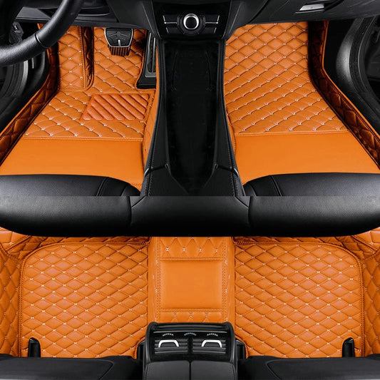 Luxury Leather Car Floor Mats (Orange) - Custom Fit for 99.9% Sedan SUV Sports, All-Weather Liners, 3D Mats, Waterproof, Non-Slip