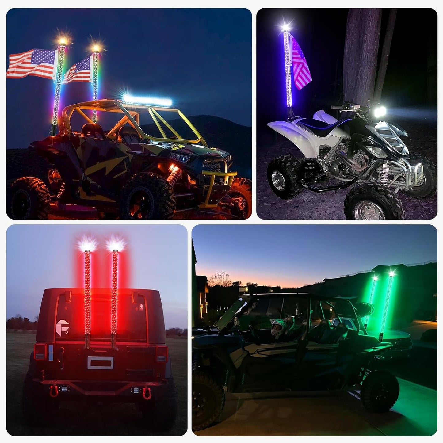 2Pack 2FT Fat Whip Lights,LED Whip Lights with Strobe Light Spiral RGB Chasing Lighted Antenna Whips W/App & Remote Control Music Whip Light for UTV ATV RZR Polaris SXS Can-Am X3 Off-Road Truck