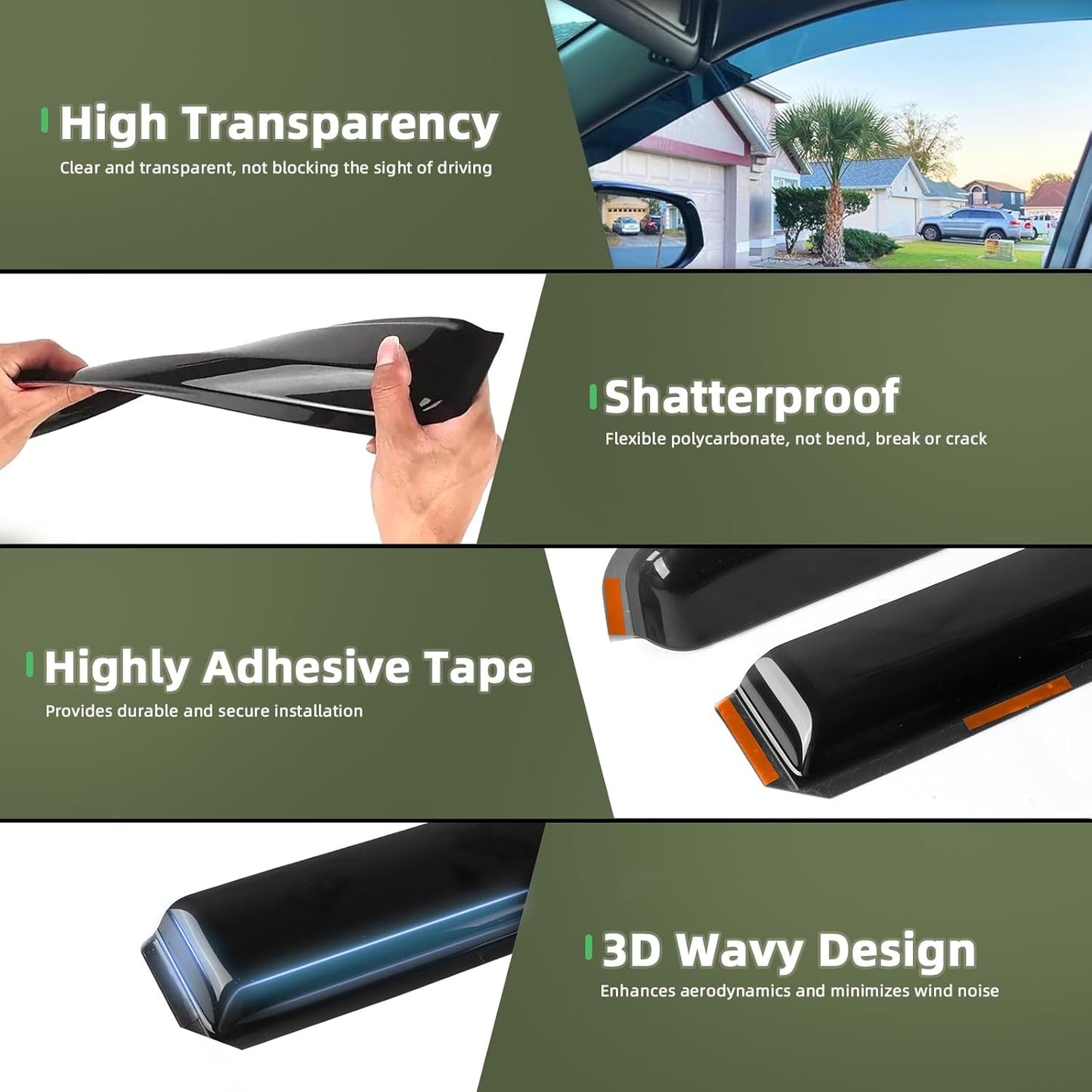 in Channel Rain Guards Fit for 2007-2018 Jeep Wrangler JK Unlimited 4-Door, Durable Window Visors Wind Deflectors, Smoke Vent Shades Shield, 2008 2009 2010 2011 2012 2013 2014 2015 2016 2017