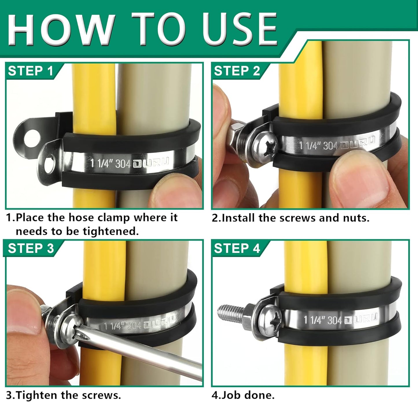 20pcs 1 Inch Stainless Steel Cable Clamps, Rubber Coated, Black