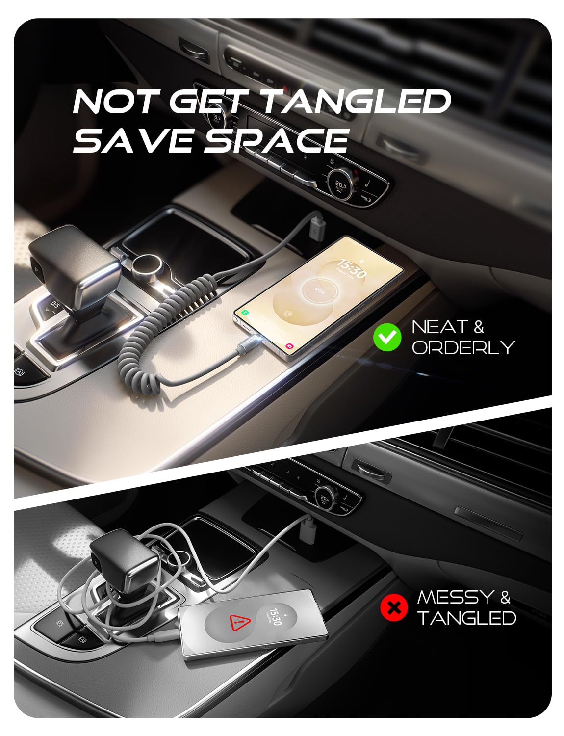 LISEN Coiled USB C Cable, 2 Pack for Android Auto & CarPlay Cable, 4FT Short USB A to USB C Cable Compatible with iPhone 16/15, Samsung Galaxy S25/S24/S23 A15/A14, Google Pixel 9/8, Moto, OnePlus, TCL