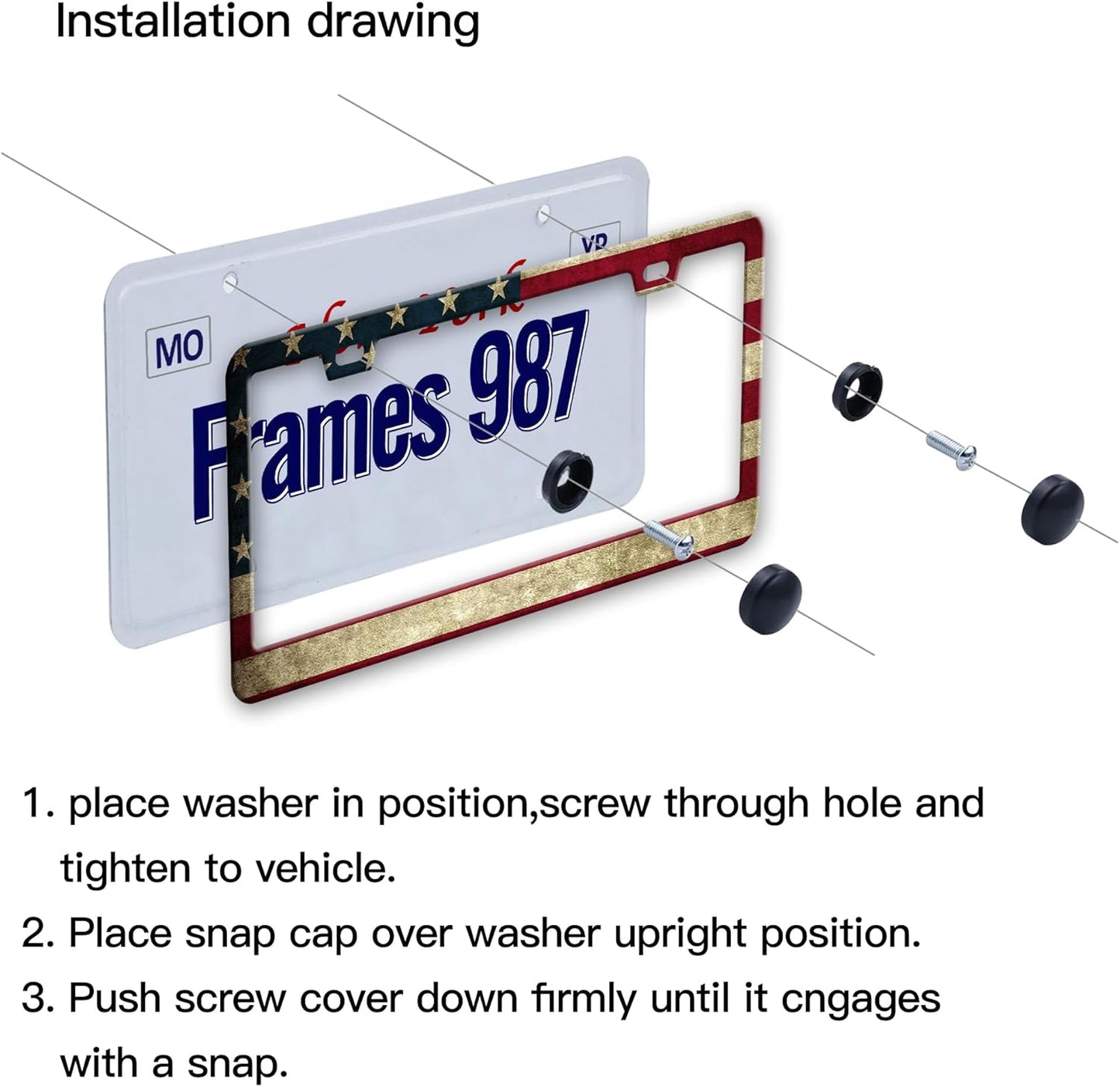 Patriotic License Plate Frame,American Flag License Plate Frame,Flag License Plate Frame US Car Tag Frames Holders Covers Stainless Aluminum 2 Pack 2 Holes Car Accessories