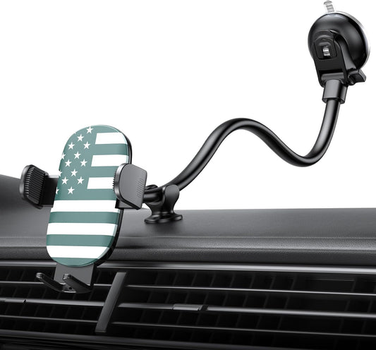 OQTIQ Phone Mount for Car [Gooseneck 13" Long Arm] Car Phone Holder for Dashboard, Windshield, Strong Suction Cup Cell Phone Holder for Car Truck (Patriotic Flag)