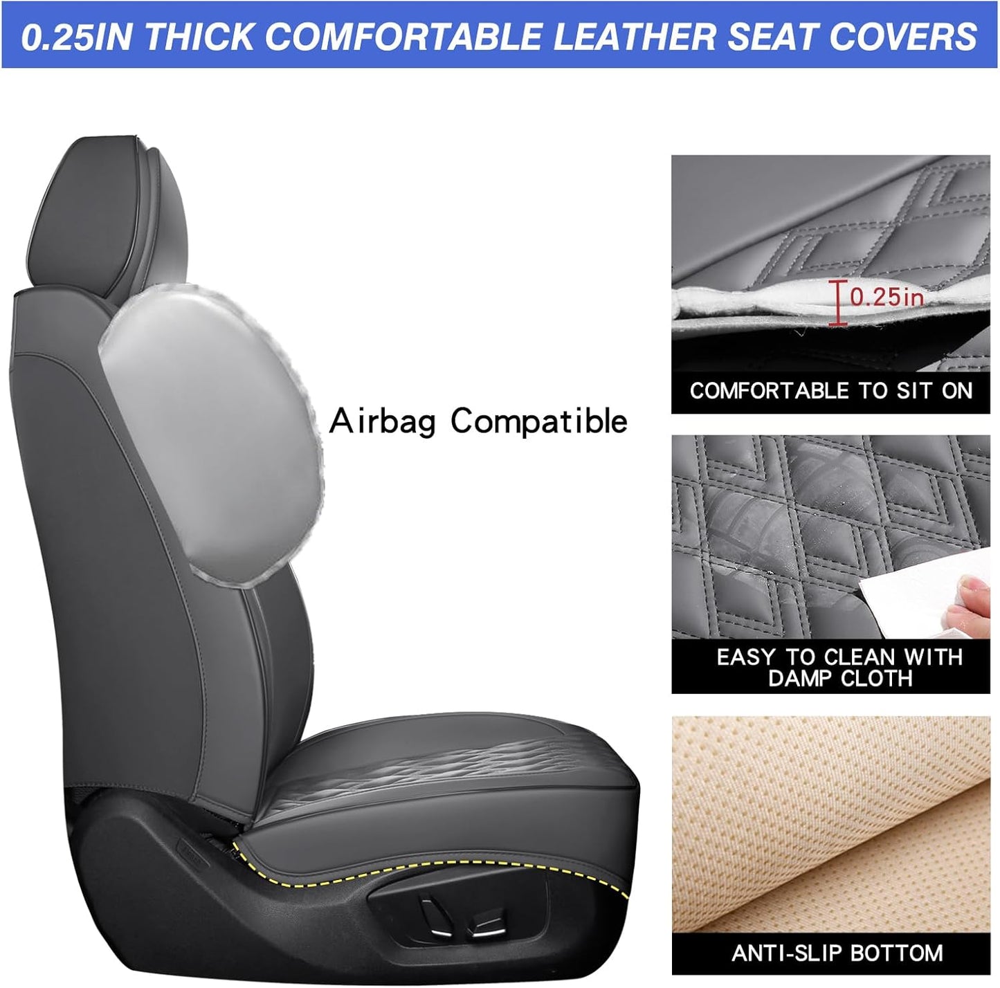Car Seat Covers Full Set, Leather Seat Covers for Cars, Car Seat Protector Waterproof, Non-Slip Car Interior Covers Fit for Most Cars, SUV, Vans, Trucks,5Seaters,Full Set,Gray