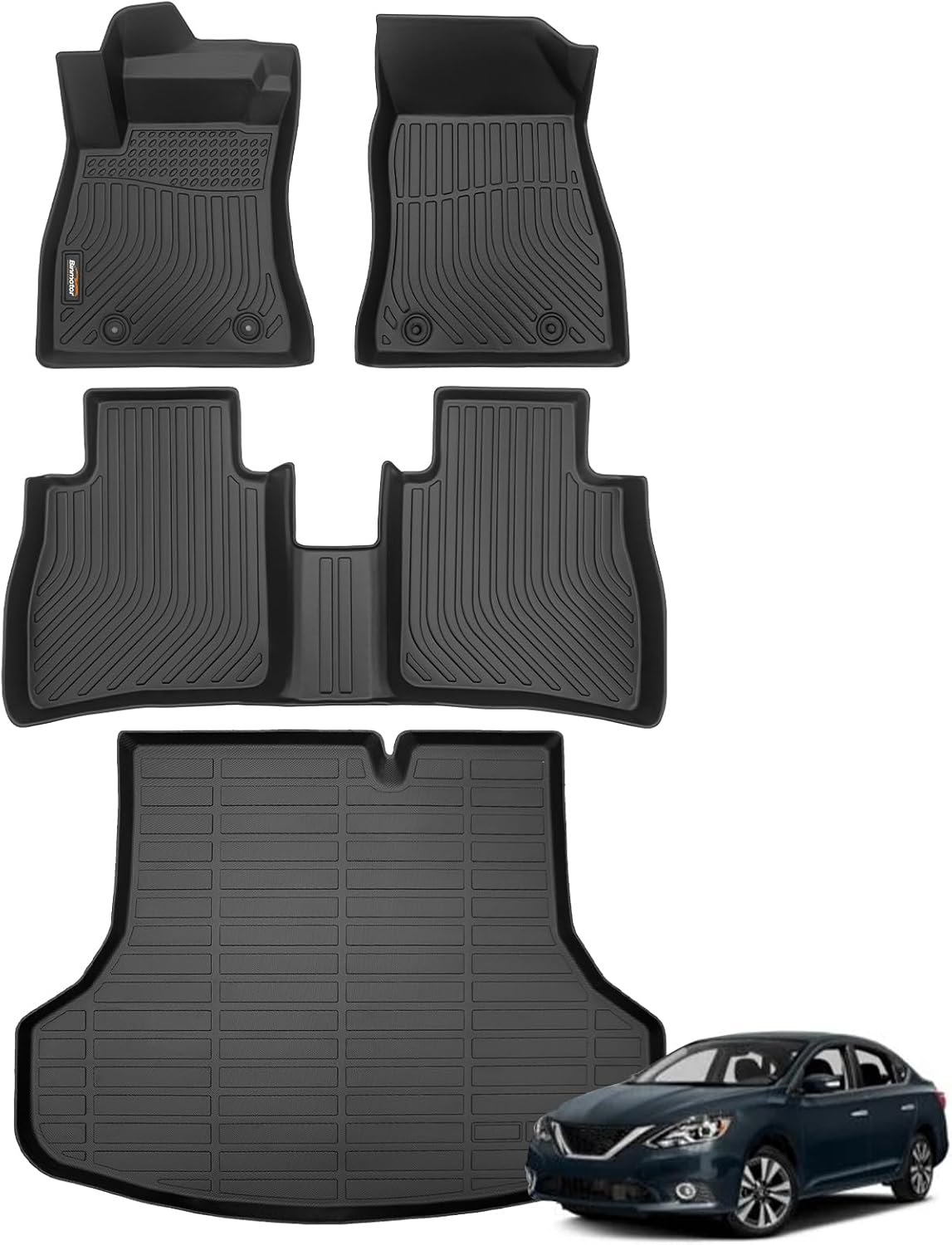 Binmotor-Floor Mats & Cargo Liner for Nissan Sentra 2014-2019, All Weather Car Floor Mat for Nissan Sentra Accessories, Rubber Mats TPE Liners Trunk Mat