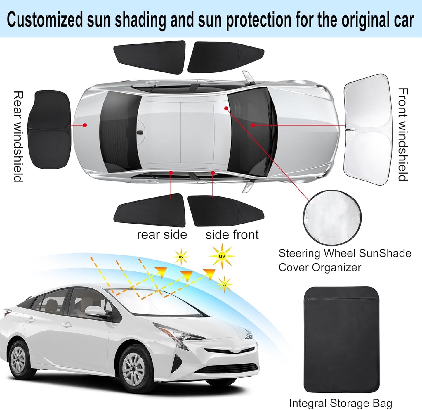 TINGLU Window Shades for Toyota Prius Hatchback 2016-2022 (NOT for Prius C or Prius V) Accessories Car Side Full Windows Rear Triangular Windshield Sun Shade Sun UV Rays Privacy Protection 6PCS