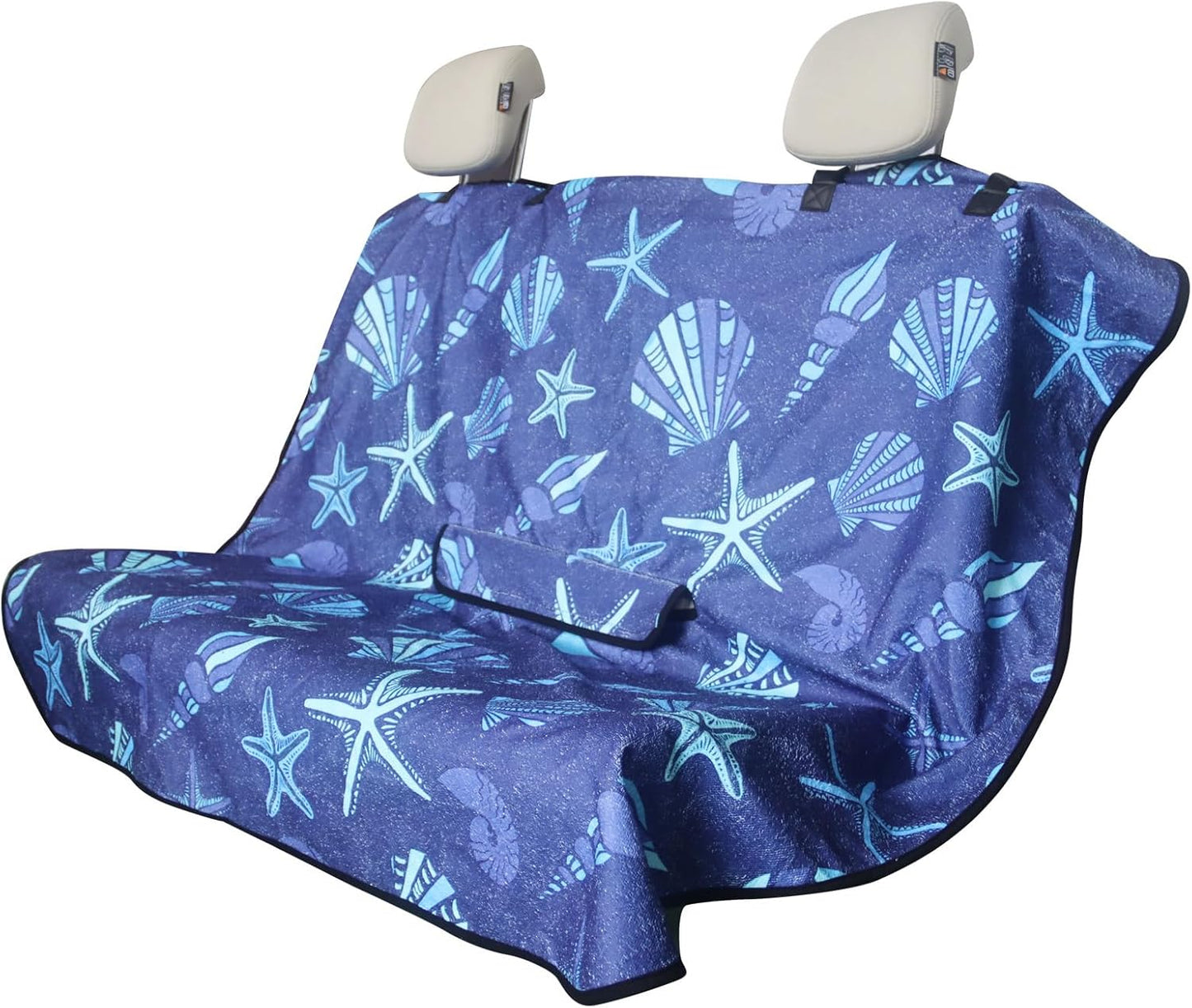Back Seat Cover for Car Trucks Van SUV,Waterproof Rear Bench Towel Seat Covers for Dogs and Kids,Automotive Backseat Protector (Conch Shells Starfish)