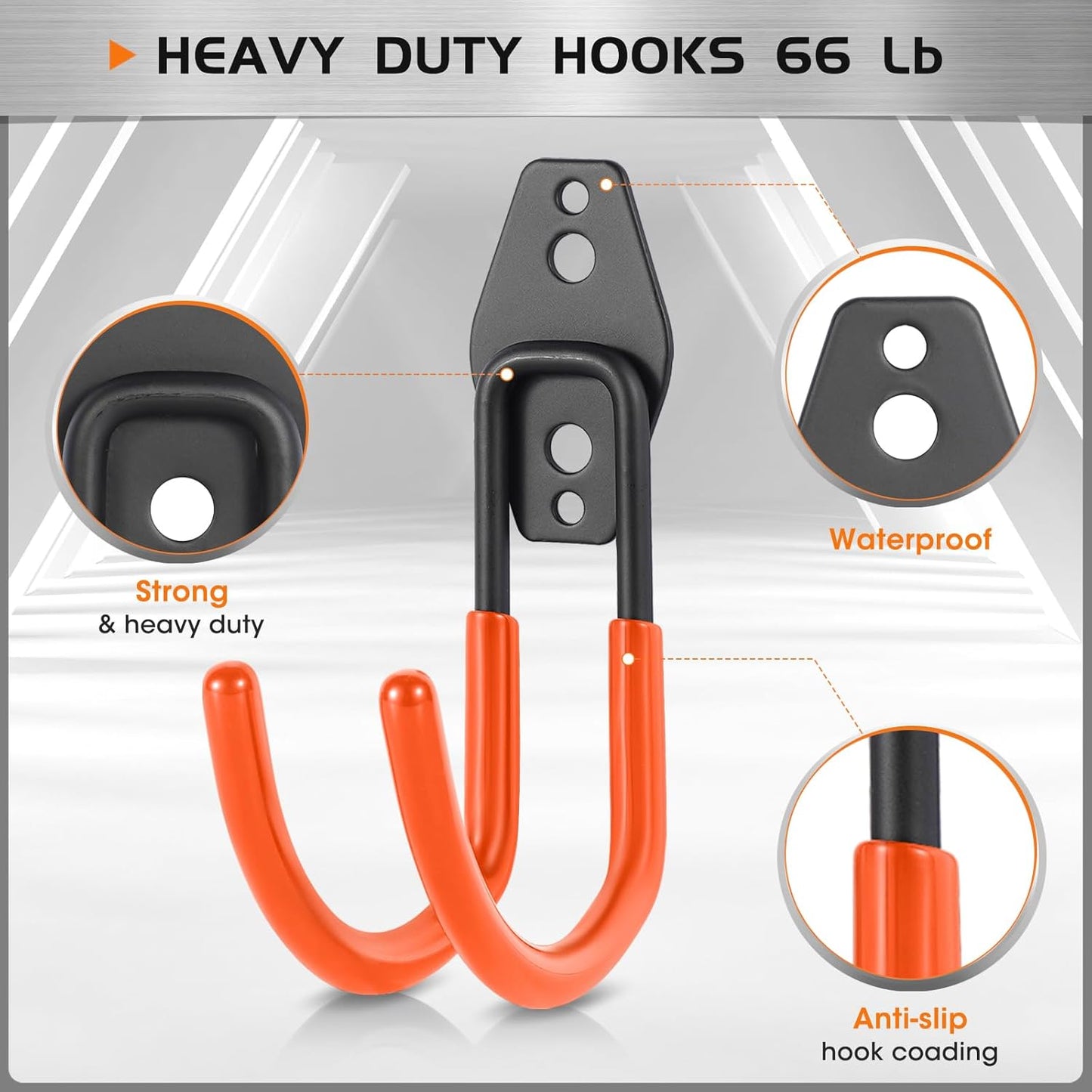Heavy Duty Hose Hook, Garage Storage Utility Hooks, Garden Hose Hooks with Coating, Wall Mount Hooks for Bikes, Tools, Ladders, Cables, and Outdoor Equipment, Orange