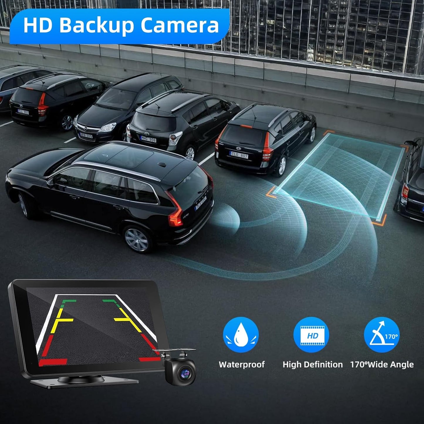 Wireless Apple Carplay and Android Auto Screen for Car, 7" HD Portable Touch Screen Car Stereo with Bluetooth, Backup Camera, Navigation, Mirror Link for All Vehicles