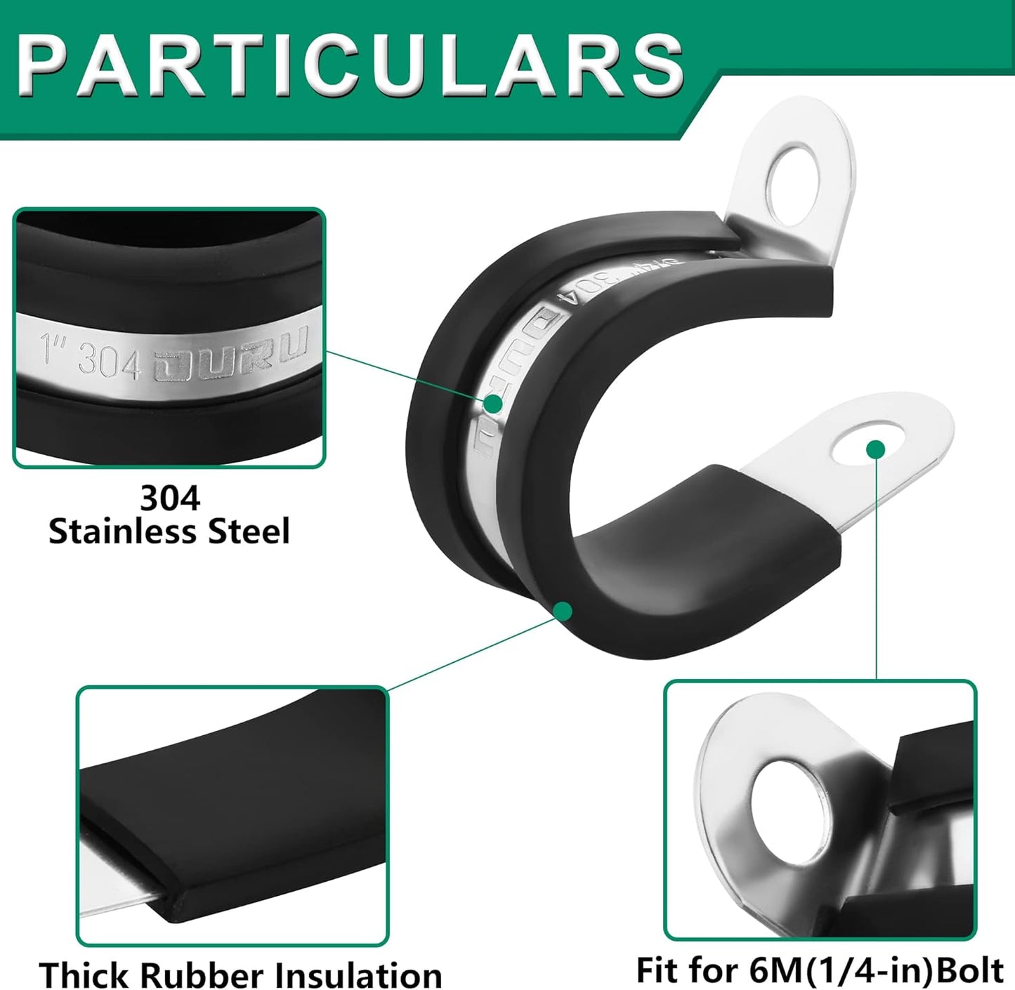 30pcs 1/8 Inch Stainless Steel Cable Clamps,Rubber Coated Cushioned Insulated Cable Clamp,Automotive Cable Wire Clamps,Pipe Clamps,Metal Clamp for Tube,Lines,Wire Cord Installation(Black,3mm)