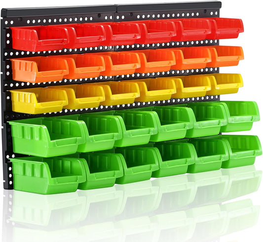 Wall Mounted Storage Bins Parts Rack 4 Colors Bin Organizer Garage Plastic Shop Tool, Garage Organizers and Storage (Style-Vivid) 25.2"*16.2"