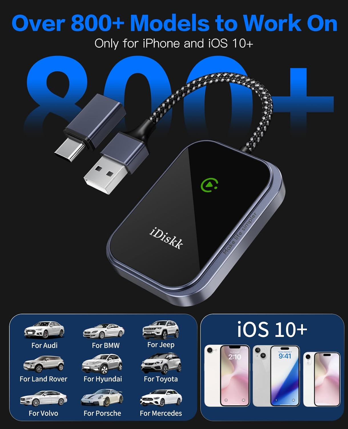 Wireless CarPlay Adapter for iPhone and iOS 10+, Multi-User Seamless Connection for Convert Wired to Wireless Car Play Adapter, 2025 Upgraded No Latency with USB C