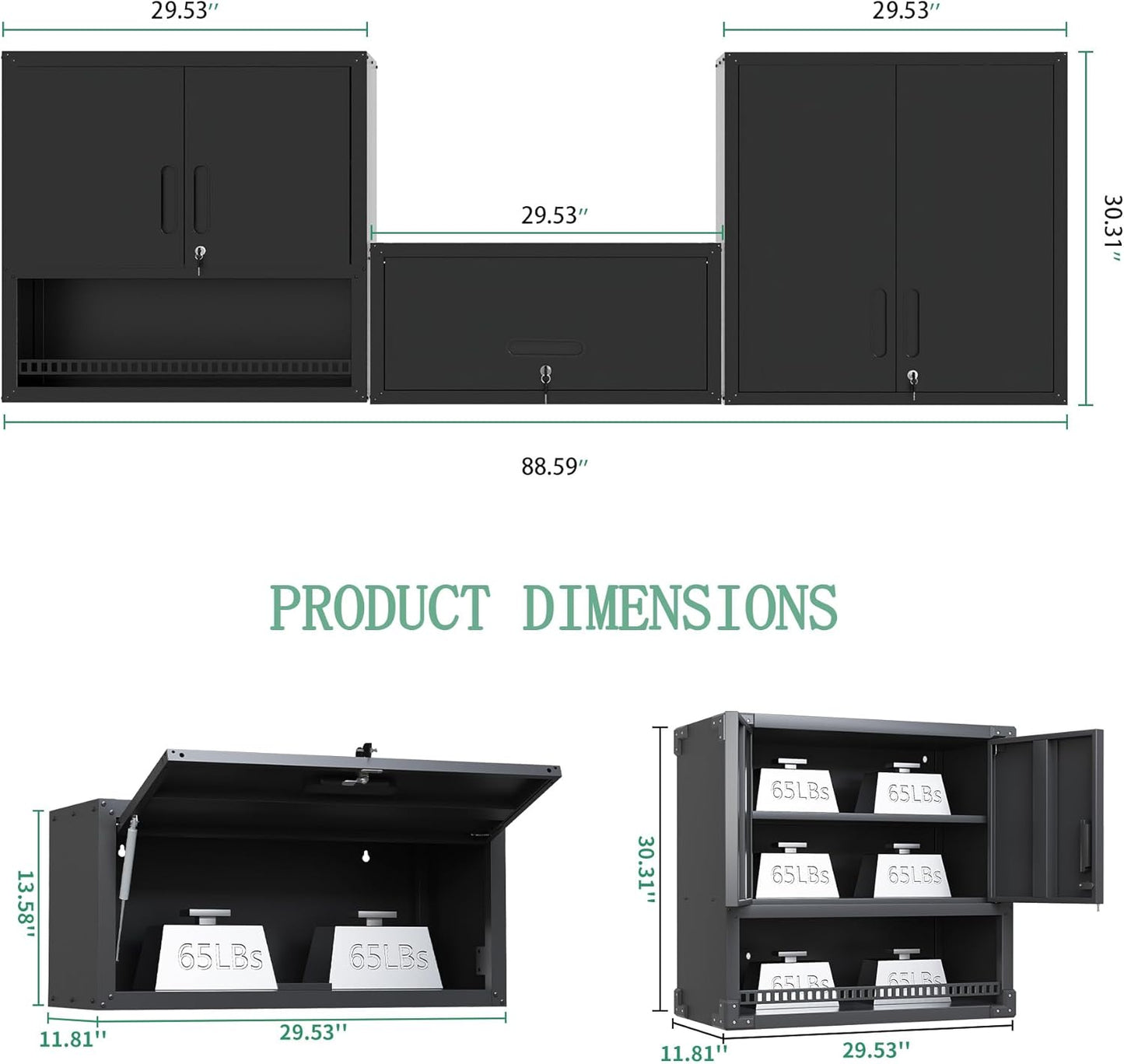 Metal Tool Cabinet,Garage Storage Cabinet System,Wall Cabinet & Locking Rolling Tool Cabinet with Doors and Adjustable Shelves,Steel Tool Cabinets for Home,Office (3 Pcs-StyleA, Black)