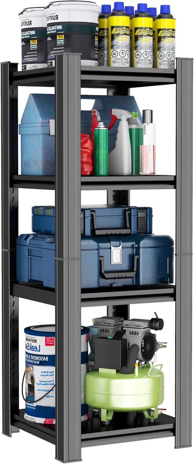 Metal Garage Shelving Unit, Heavy Duty 4-Tier Adjustable Storage Shelf, Steel Shelving,2000 lbs Capacity, Industrial Shelves for Heavy Tools and Equipment (4-Tier 44" H x 16" W x 16" D)