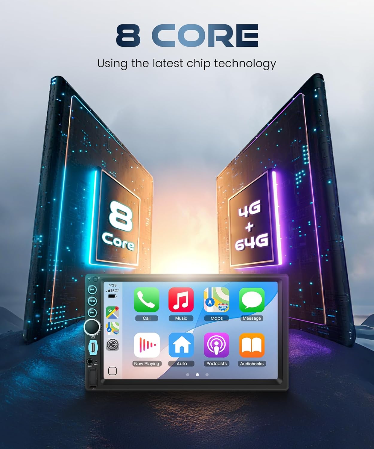 4GB+64GB Double DIN Car Stereo 8 CORE Android 13.0 Head Unit, Wireless CarPlay & Android Auto, 7-Inch Touch Screen Car Radio with BT5.0 EQ Mirror Link Volume Knob Back Light SWC Backup Camera USB-C