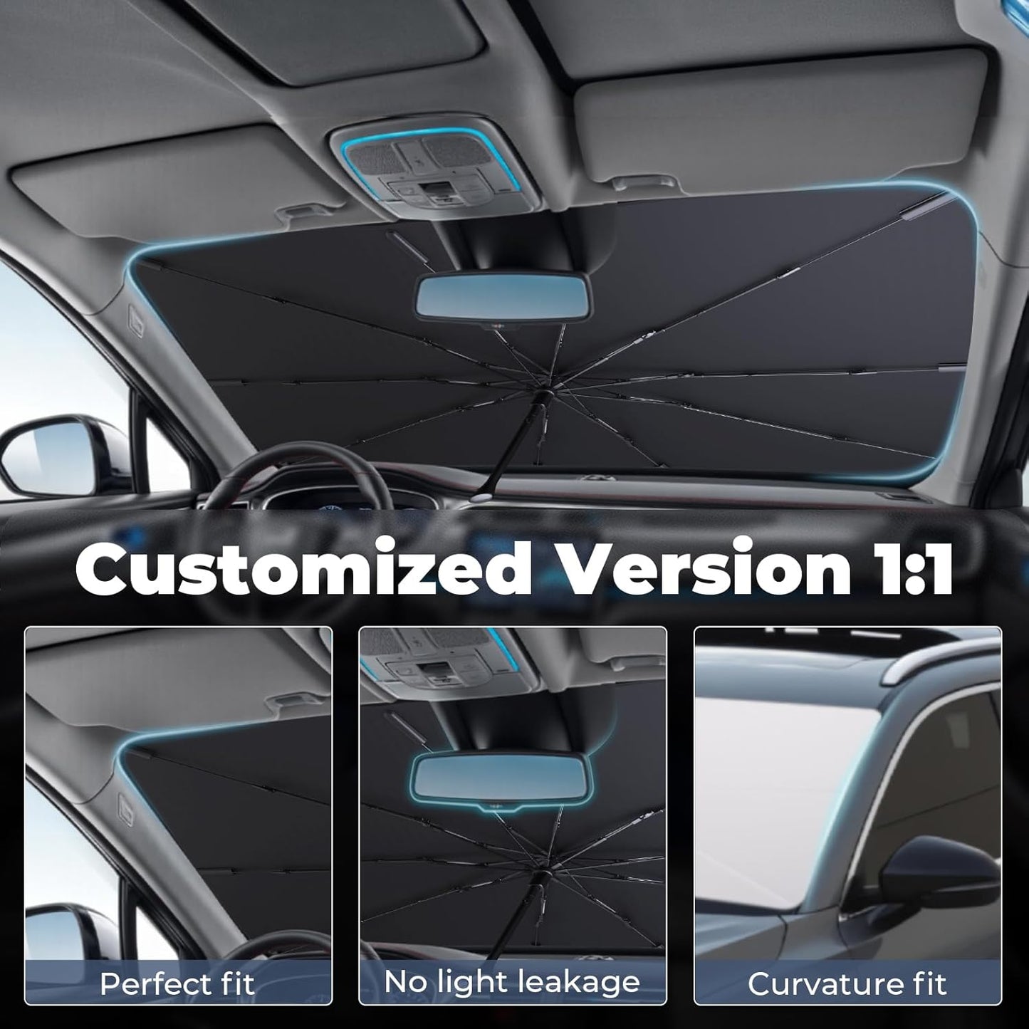 Windshield Sun Shade Umbrella: Custom Fit for 2017-2024 Nissan Rogue Sport S/SV/SL (J11) - Foldable Front Window Sunshade, UV & Heat Protection, Keeps Subcompact Crossover SUV Cool