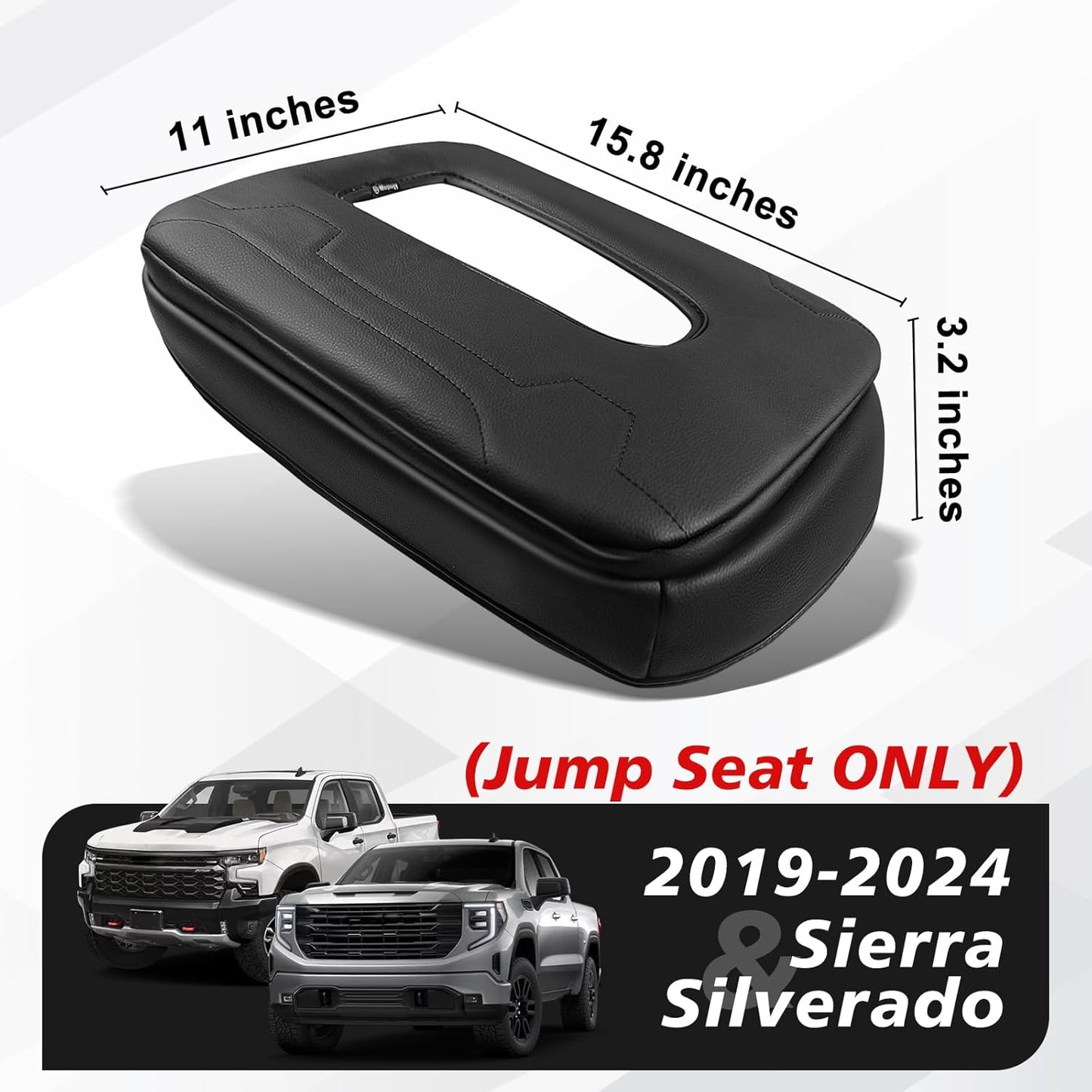 Muslogy Center Console Armrest Cover Compatible with Chevy Silverado & GMC Sierra 2019-2025 Comfort Armrest Pad Arm Rest Cushion Vegan Leather Protector 1-Inch Extra Thick(Jump Seat ONLY)