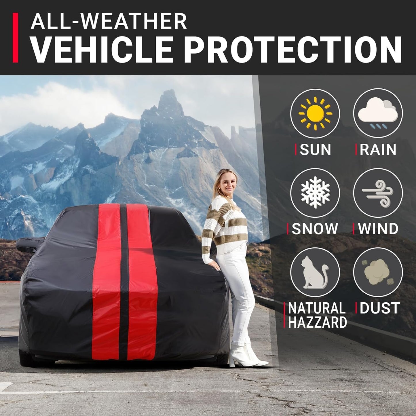 iCarCover Custom Car Cover for Buick Verano (2012-2017) Waterproof All-Weather Rain Snow UV Sun Protector Full Exterior Indoor Outdoor Car Cover (Stripe - Black/Red)