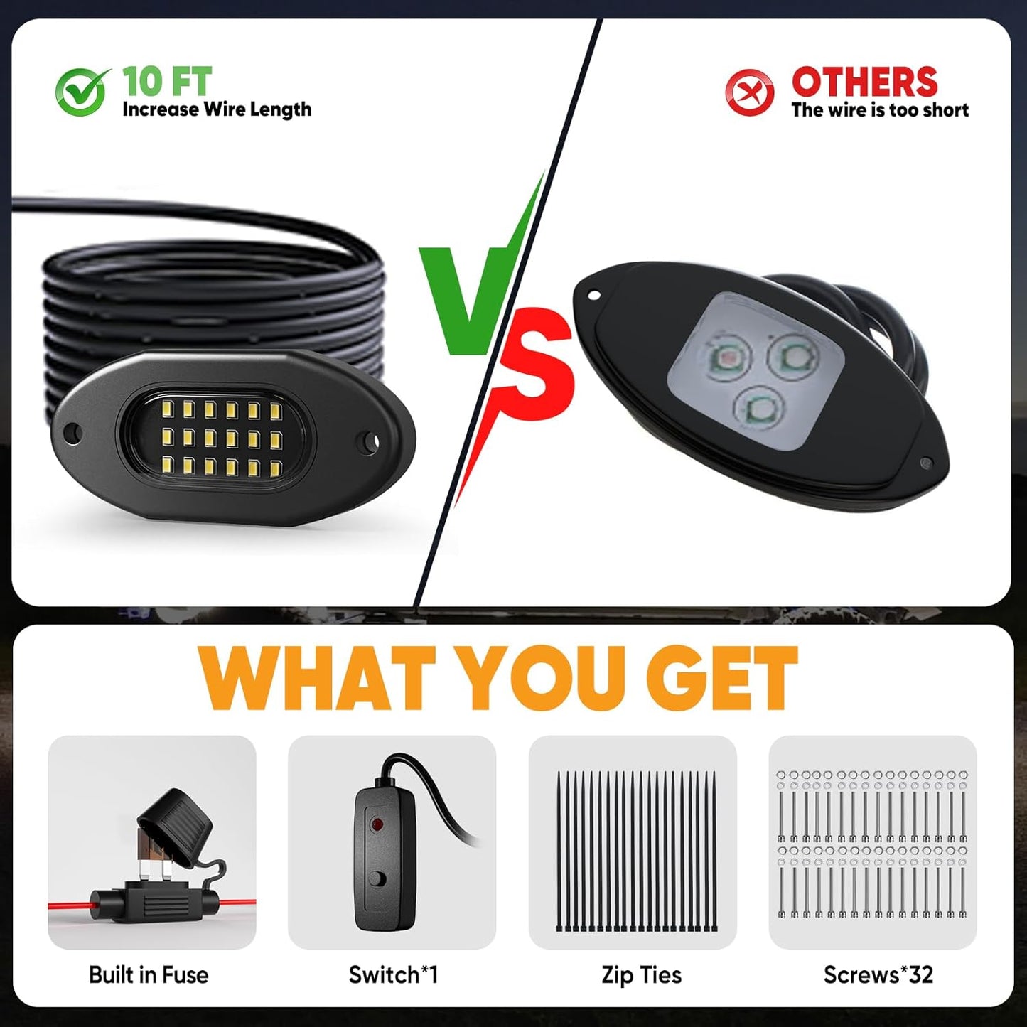 Honalia Pure White Rock Lights for Trucks 16 Pods, 6000K White LED Rock Lights Kits with Switch